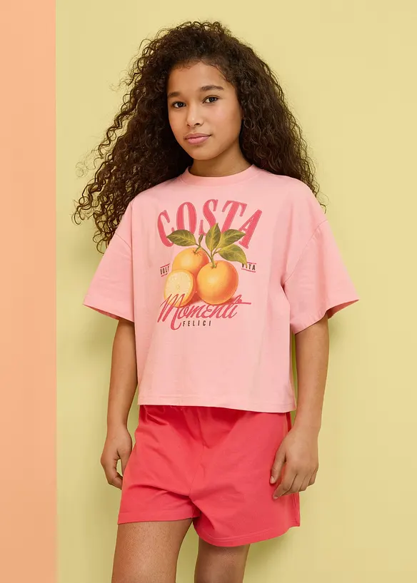 Shirt und kurze Hose (2-tlg.Set) in pink von vorne (Totalaufnahme) - bonprix