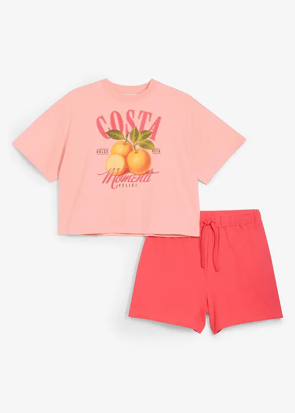 Shirt und kurze Hose (2-tlg.Set) in pink von vorne - bonprix