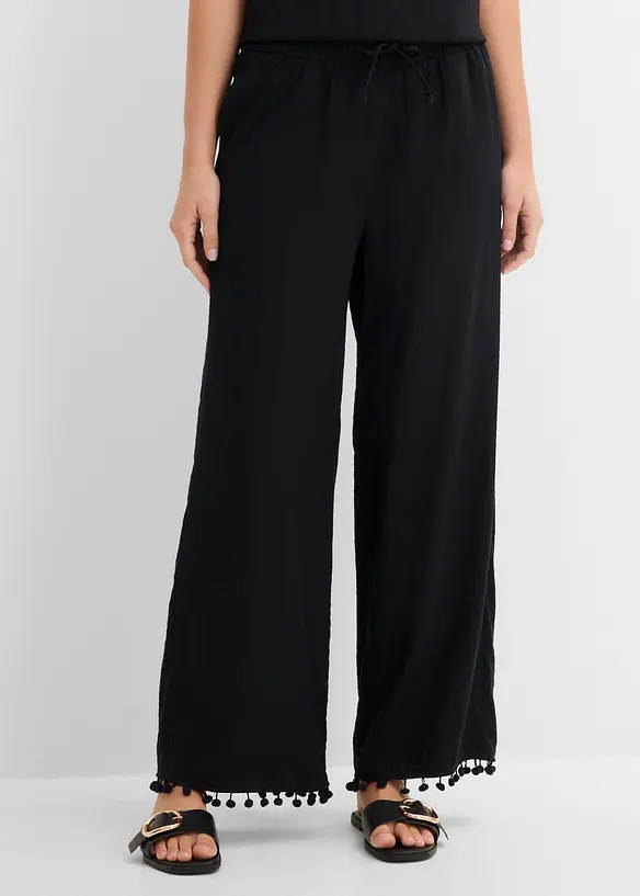 Schlupfhose aus fließendem Viskose-Mix in schwarz von vorne - bonprix