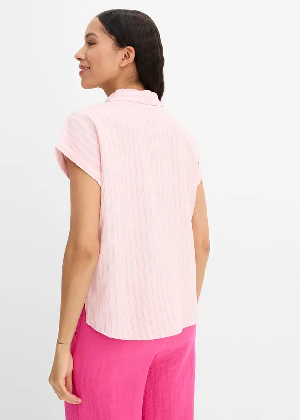 Kurzarmbluse aus Leinen-Viskose-Mix in rosa von hinten (im Anschnitt) - bonprix Kurzarmbluse aus Leinen-Viskose-Mix in rosa von hinten (im Anschnitt) - bonprix