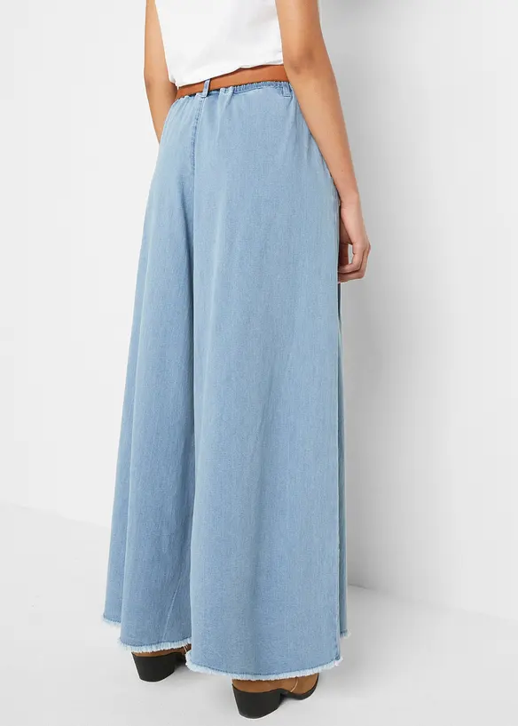 Weiter Jeans-Hosenrock, Komfortbund in blau von hinten - bonprix