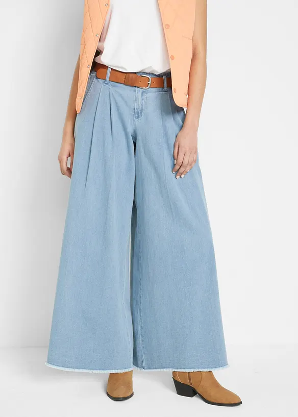 Weiter Jeans-Hosenrock, Komfortbund in blau von vorne - bonprix