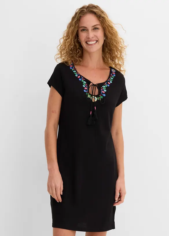 Flammgarn-Jerseykleid aus reiner Baumwolle in schwarz von vorne (Totalaufnahme) - bonprix Flammgarn-Jerseykleid aus reiner Baumwolle in schwarz von vorne (Totalaufnahme) - bonprix