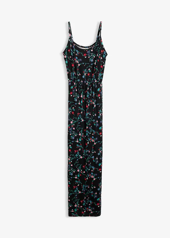 tailliertes Maxi-Kleid mit Druck in schwarz von vorne - bonprix