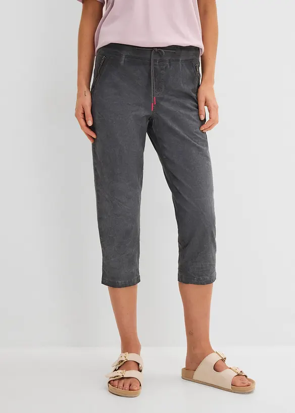 3/4-Hose mit Kontrast-Bindeband aus Baumwoll-Mix in grau von vorne - bonprix 3/4-Hose mit Kontrast-Bindeband aus Baumwoll-Mix in grau von vorne - bonprix