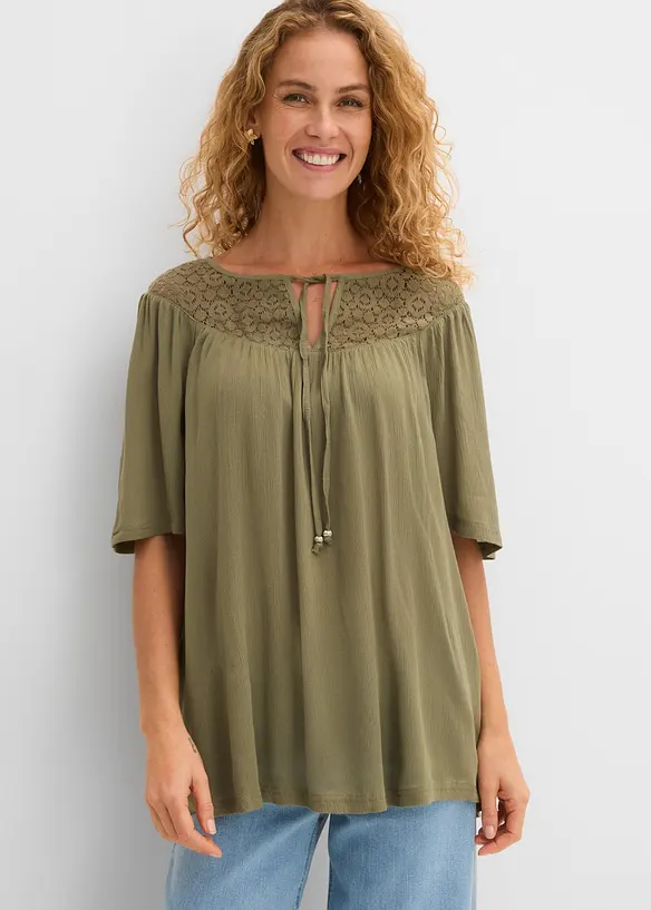 Long-Tunika aus strukturierter Viskose in grün von vorne (im Anschnitt) - bonprix Long-Tunika aus strukturierter Viskose in grün von vorne (im Anschnitt) - bonprix