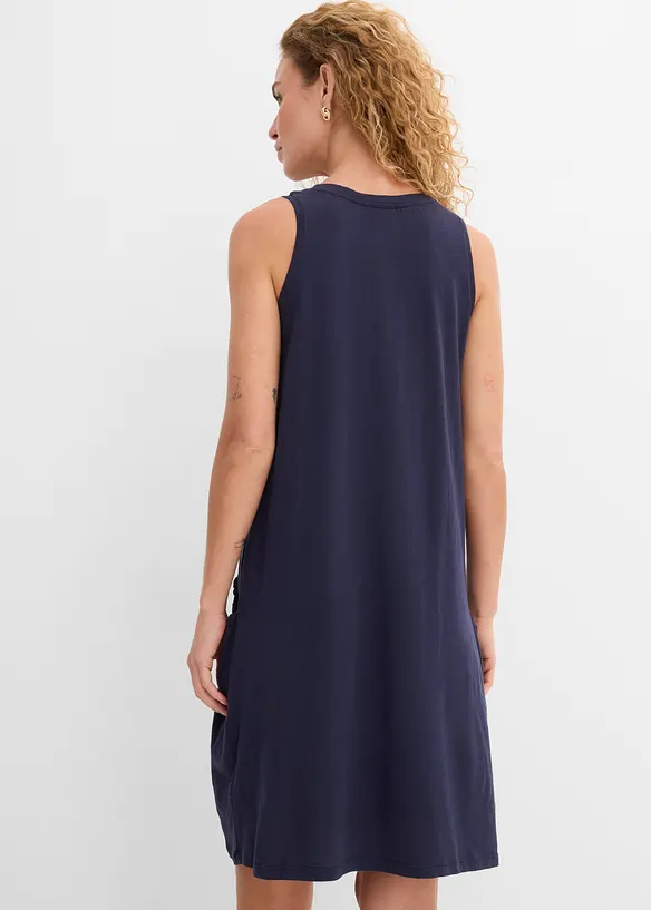 Baumwoll-Jerseykleid mit Taschen in blau von hinten (Totalaufnahme) - bonprix