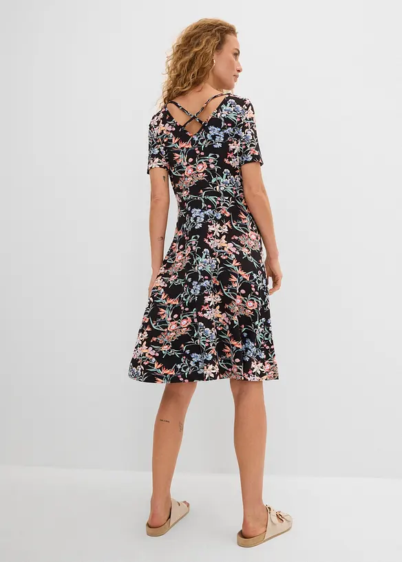 Knieumspielendes Jerseykleid in A-Linie in schwarz von hinten (Totalaufnahme) - bonprix