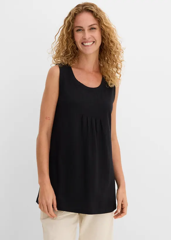 Jersey Long-Top aus reiner Baumwolle in schwarz von vorne (im Anschnitt) - bonprix