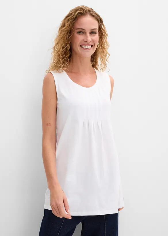 Jersey Long-Top aus reiner Baumwolle in weiß von vorne (im Anschnitt) - bonprix