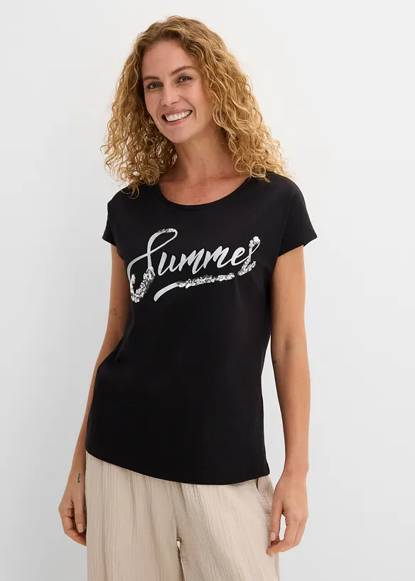 Shirt mit Pailletten in schwarz von vorne (im Anschnitt) - bonprix Shirt mit Pailletten in schwarz von vorne (im Anschnitt) - bonprix