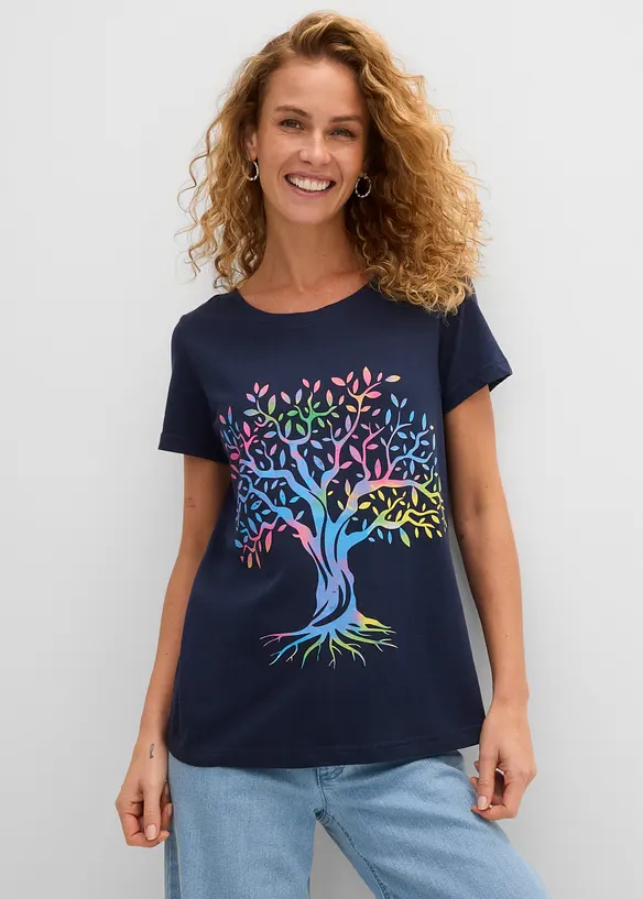 Bedrucktes T-Shirt aus Bio-Baumwolle in blau von vorne (im Anschnitt) - bonprix Bedrucktes T-Shirt aus Bio-Baumwolle in blau von vorne (im Anschnitt) - bonprix
