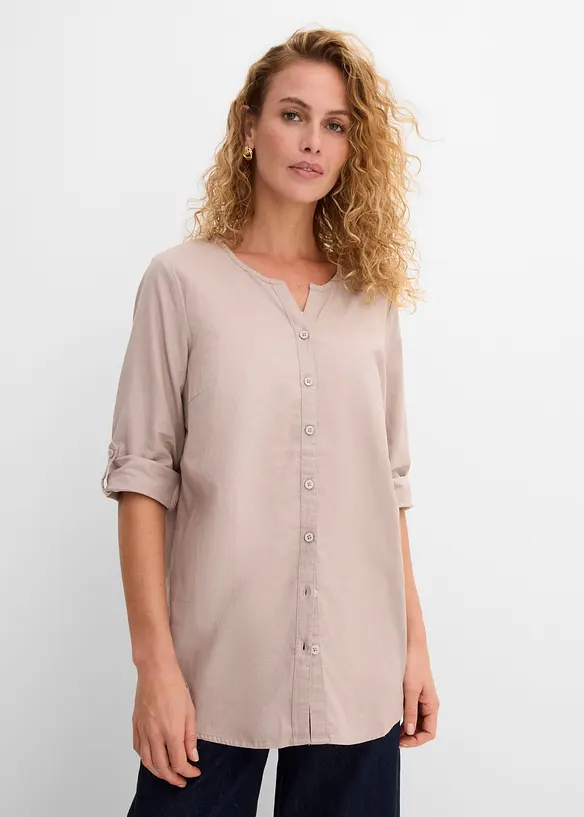 3/4-Arm Bluse aus Leinen-Baumwoll-Mix in grau von vorne (im Anschnitt) - bonprix 3/4-Arm Bluse aus Leinen-Baumwoll-Mix in grau von vorne (im Anschnitt) - bonprix