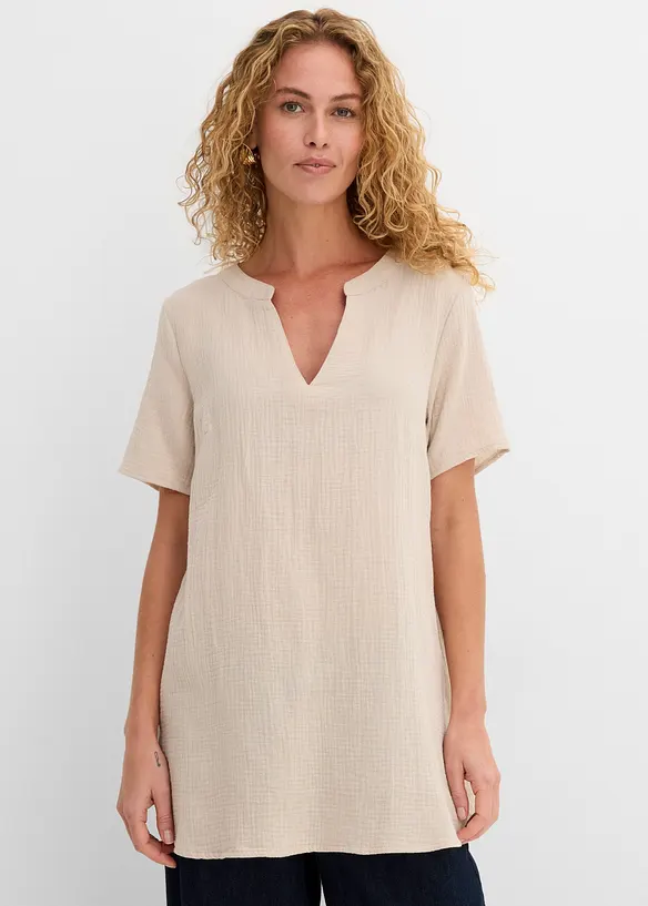 Musselin-Long-Tunika aus reiner Baumwolle in grau von vorne (im Anschnitt) - bonprix Musselin-Long-Tunika aus reiner Baumwolle in grau von vorne (im Anschnitt) - bonprix