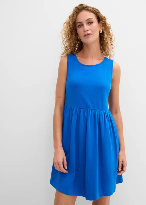 Shirtkleid mit Taschen aus reiner Baumwolle in blau von vorne (Totalaufnahme) - bonprix Shirtkleid mit Taschen aus reiner Baumwolle in blau von vorne (Totalaufnahme) - bonprix