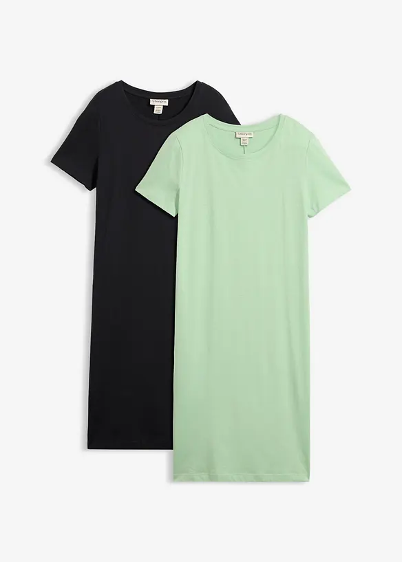 Gerade geschnittenes Shirtkleid (2er Pack) in grün von vorne - bonprix Gerade geschnittenes Shirtkleid (2er Pack) in grün von vorne - bonprix