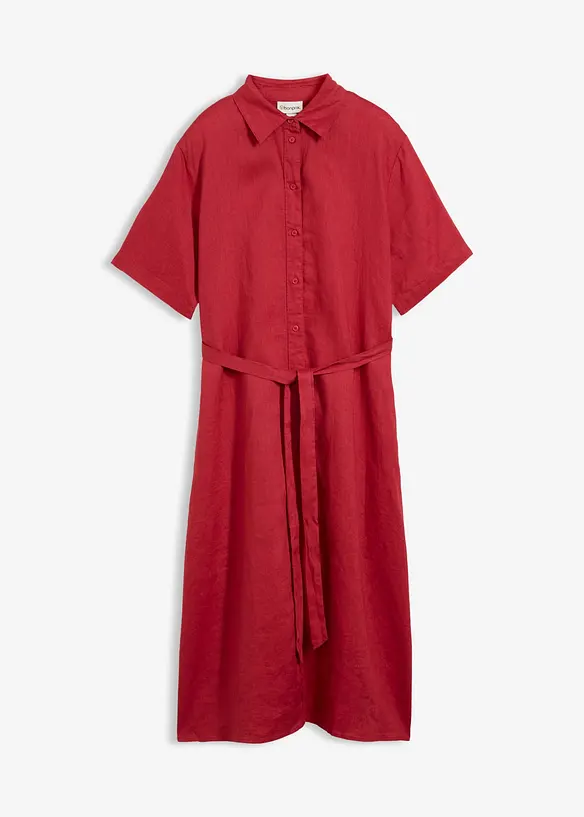 Blusenkleid aus reinem Leinen in rot von vorne - bonprix Blusenkleid aus reinem Leinen in rot von vorne - bonprix