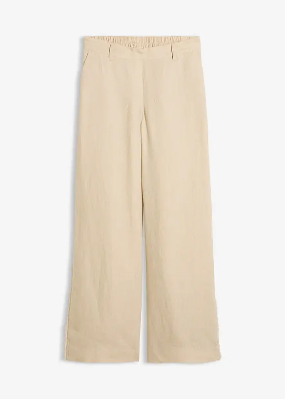 Leinenhose mit weitem Bein in beige von vorne - bonprix Leinenhose mit weitem Bein in beige von vorne - bonprix
