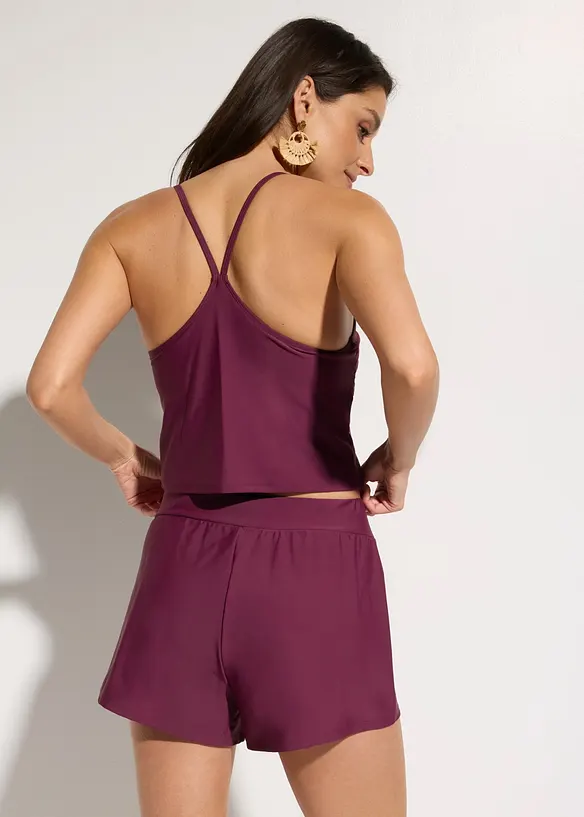 Tankini mit Badeshorts und integrierter Hose, schnelltrocknend (2-tlg.Set) in lila von hinten (Totalaufnahme) - bonprix