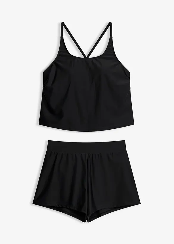 Tankini mit Badeshorts und integrierter Hose, schnelltrocknend (2-tlg.Set) in schwarz von vorne - bonprix