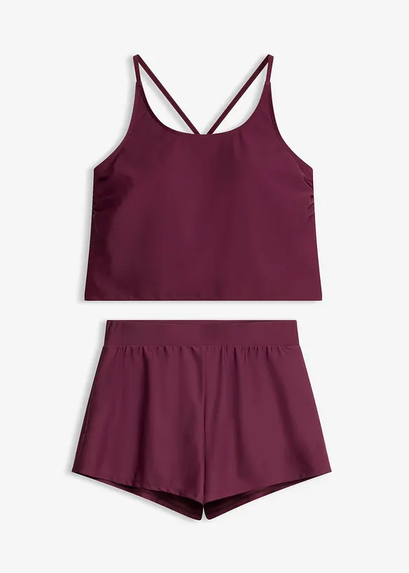 Tankini mit Badeshorts und integrierter Hose, schnelltrocknend (2-tlg.Set) in lila von vorne - bonprix