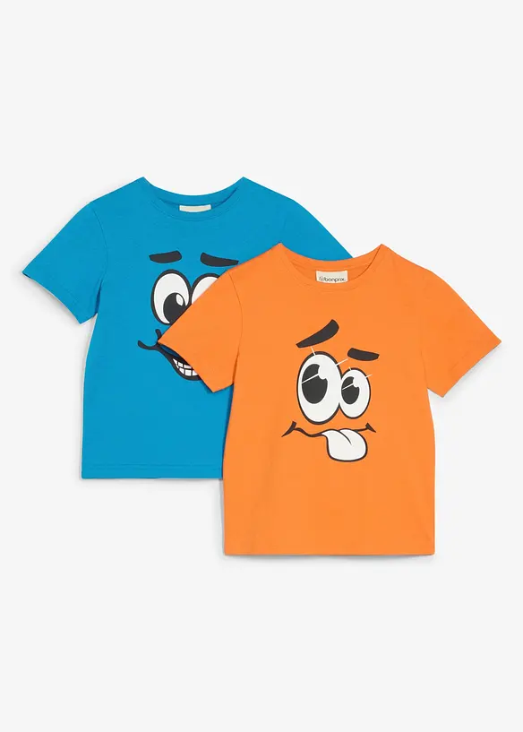 T-Shirt mit Bio-Baumwolle (2er Pack) in orange von vorne - bonprix
