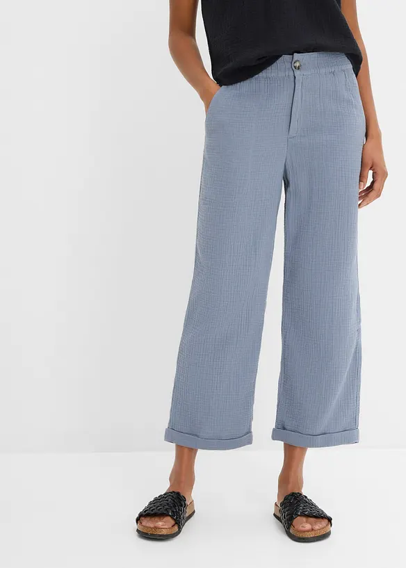 Musselin-Culotte aus reiner Baumwolle in blau von vorne - bonprix Musselin-Culotte aus reiner Baumwolle in blau von vorne - bonprix