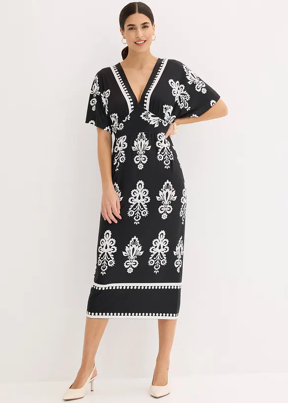 Jerseykleid mit tiefem Ausschnitt in schwarz von vorne (Totalaufnahme) - bonprix Jerseykleid mit tiefem Ausschnitt in schwarz von vorne (Totalaufnahme) - bonprix