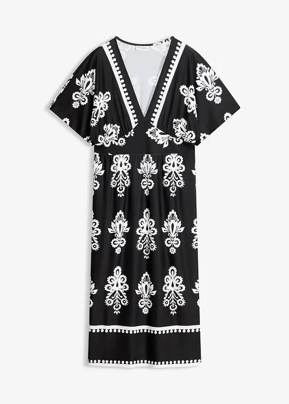 Jerseykleid mit tiefem Ausschnitt in schwarz von vorne - bonprix Jerseykleid mit tiefem Ausschnitt in schwarz von vorne - bonprix