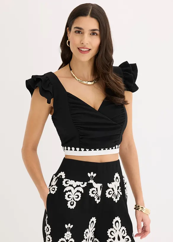 Verkürztes Top in schwarz von vorne (im Anschnitt) - bonprix Verkürztes Top in schwarz von vorne (im Anschnitt) - bonprix