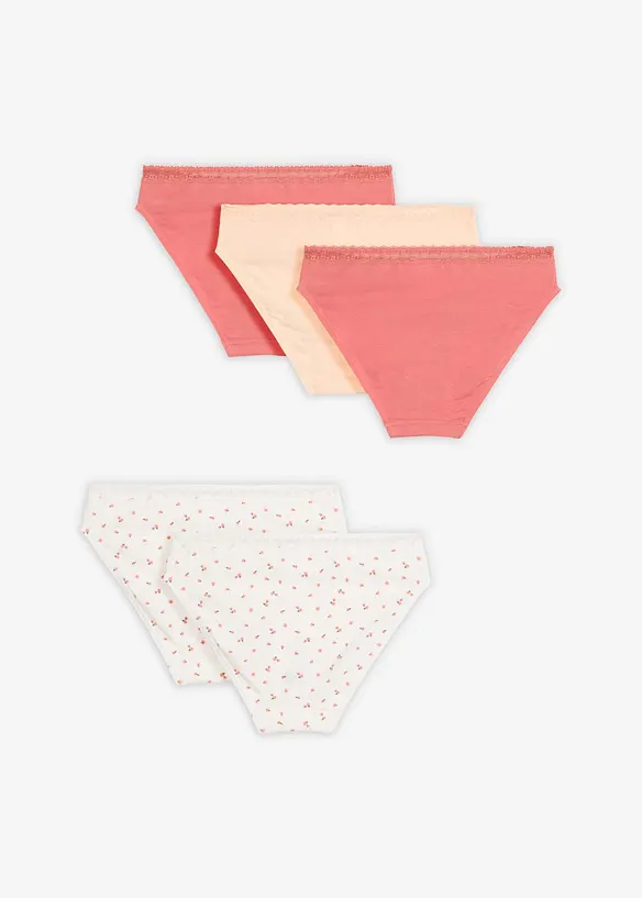 Slip mit weicher Baumwolle und Spitze (5er Pack) in weiß von hinten - bonprix