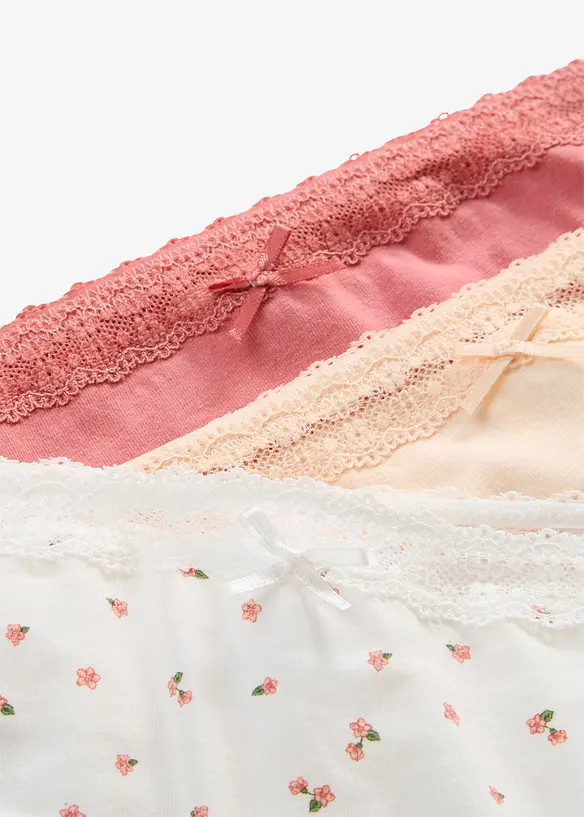 Slip mit weicher Baumwolle und Spitze (5er Pack) in weiß - bonprix