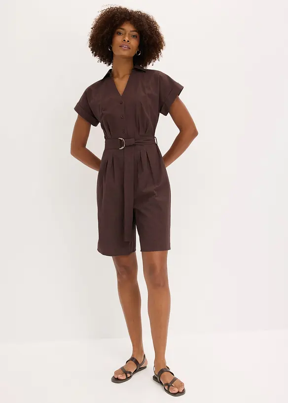 Jumpsuit mit Bindegürtel in braun von vorne (Totalaufnahme) - bonprix Jumpsuit mit Bindegürtel in braun von vorne (Totalaufnahme) - bonprix