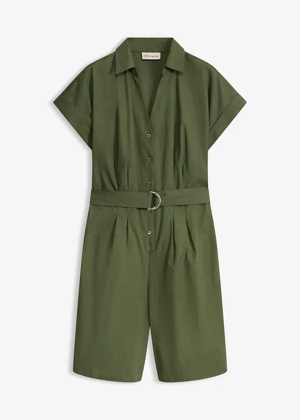 Jumpsuit mit Bindegürtel in grün von vorne - bonprix Jumpsuit mit Bindegürtel in grün von vorne - bonprix