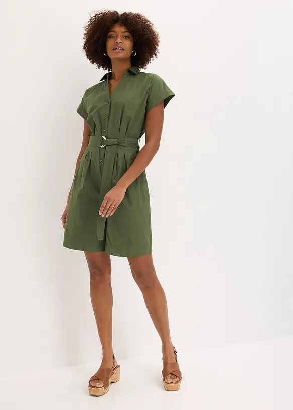Jumpsuit mit Bindegürtel in grün von vorne (Totalaufnahme) - bonprix Jumpsuit mit Bindegürtel in grün von vorne (Totalaufnahme) - bonprix