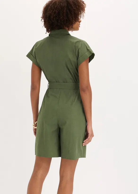Jumpsuit mit Bindegürtel in grün von hinten (Totalaufnahme) - bonprix Jumpsuit mit Bindegürtel in grün von hinten (Totalaufnahme) - bonprix