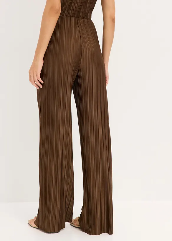 Palazzo-Hose aus strukturiertem Plissee in braun von hinten - bonprix