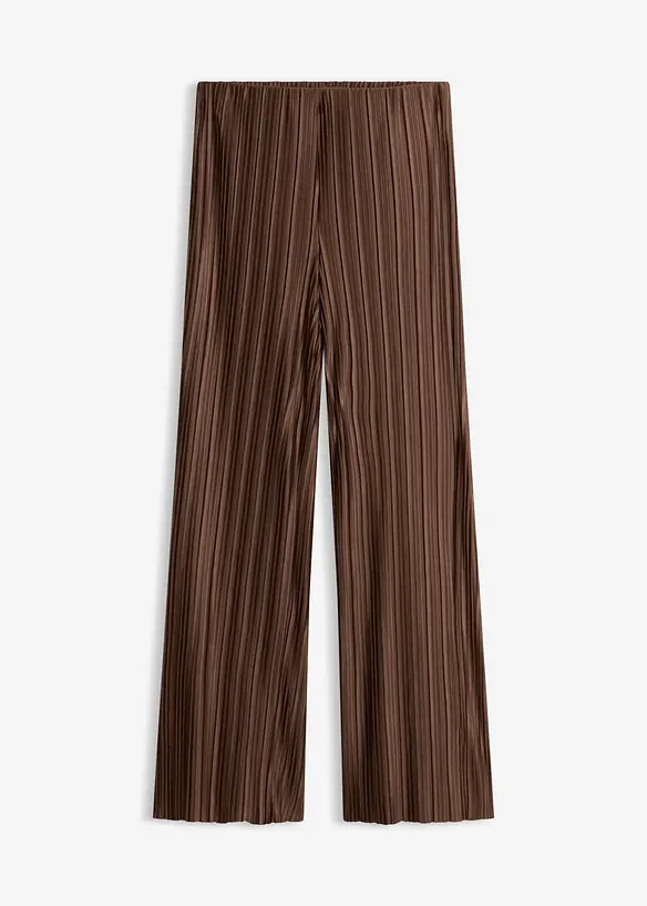 Palazzo-Hose aus strukturiertem Plissee in braun von vorne - bonprix