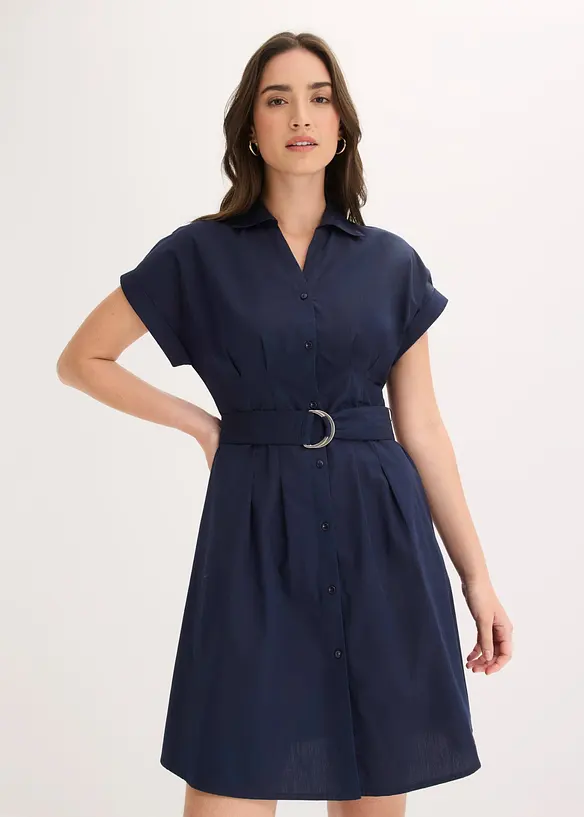 Blusenkleid aus reiner Baumwolle in blau von vorne (Totalaufnahme) - bonprix Blusenkleid aus reiner Baumwolle in blau von vorne (Totalaufnahme) - bonprix