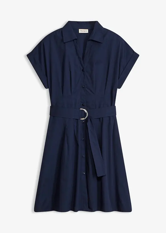 Blusenkleid aus reiner Baumwolle in blau von vorne - bonprix Blusenkleid aus reiner Baumwolle in blau von vorne - bonprix