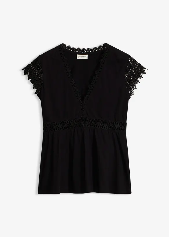 Shirt mit Spitze in schwarz von vorne - bonprix