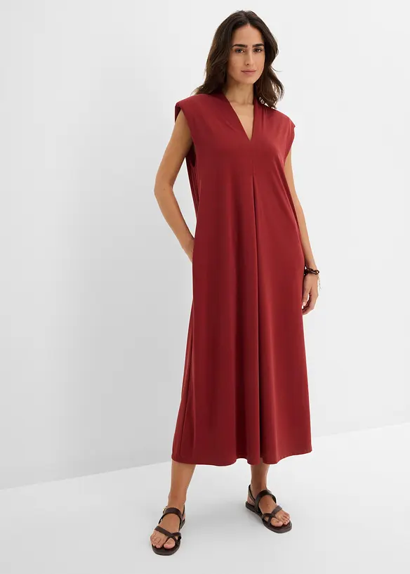 Jerseykleid aus Viskose-Mix mit Schulterpolster in rot von vorne (Totalaufnahme) - bonprix