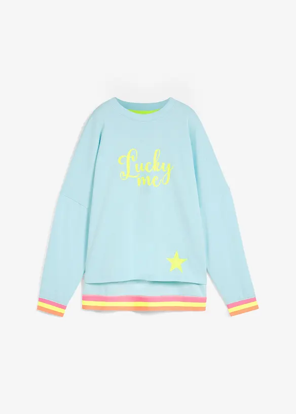 Oversize-Sweatshirt mit bunten Bündchen aus reiner Baumwolle in blau von vorne - bonprix