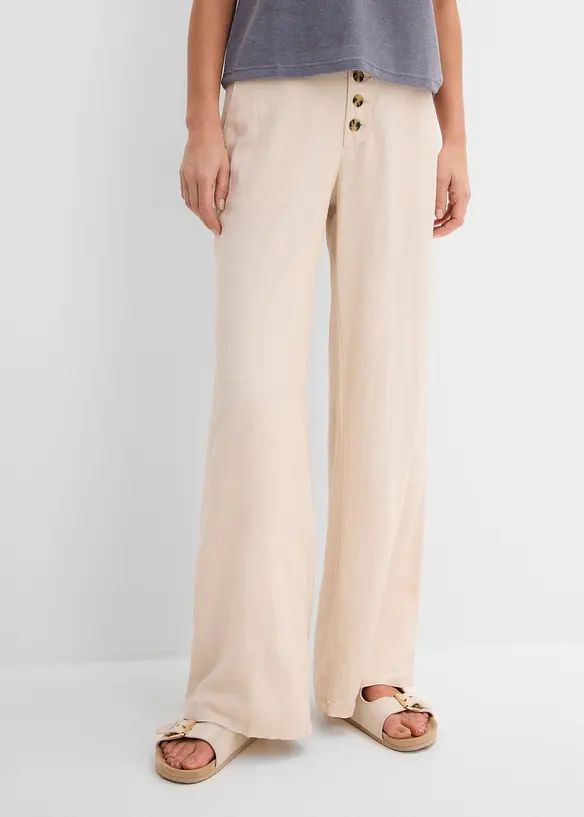 Lange Palazzo-Hose mit Leinen in beige von vorne - bonprix Lange Palazzo-Hose mit Leinen in beige von vorne - bonprix
