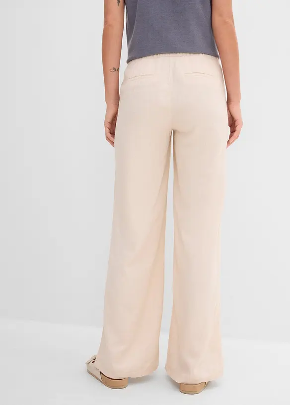 Lange Palazzo-Hose mit Leinen in beige von hinten - bonprix Lange Palazzo-Hose mit Leinen in beige von hinten - bonprix