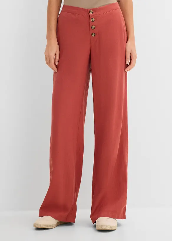 Lange Palazzo-Hose mit Leinen in rot von vorne - bonprix Lange Palazzo-Hose mit Leinen in rot von vorne - bonprix