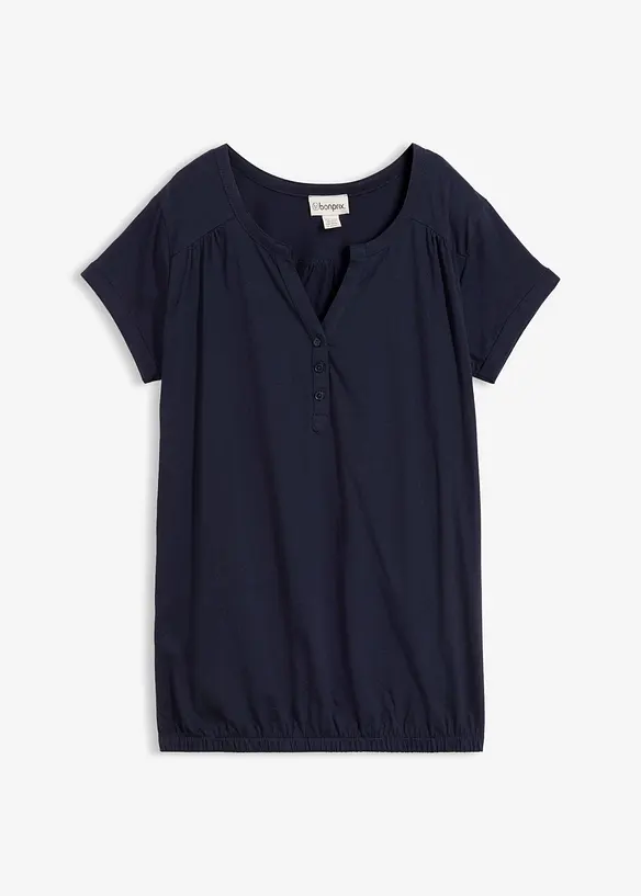 Baumwoll-Shirt, Kurzarm in blau von vorne - bonprix