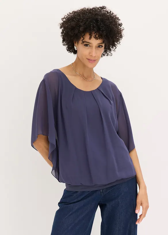Chiffonbluse mit Fledermausärmel in blau von vorne (im Anschnitt) - bonprix Chiffonbluse mit Fledermausärmel in blau von vorne (im Anschnitt) - bonprix