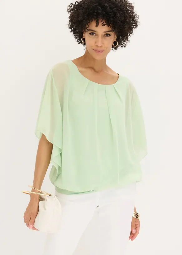 Chiffonbluse mit Fledermausärmel in grün von vorne (im Anschnitt) - bonprix Chiffonbluse mit Fledermausärmel in grün von vorne (im Anschnitt) - bonprix