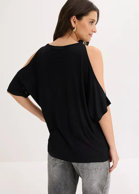 Cold-Shoulder-Shirt aus Viskose in schwarz von hinten (im Anschnitt) - bonprix Cold-Shoulder-Shirt aus Viskose in schwarz von hinten (im Anschnitt) - bonprix